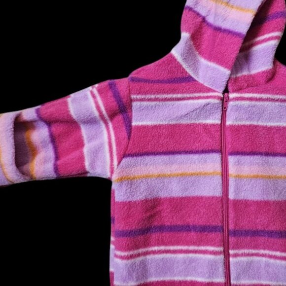 BRIGHT FUTURE Pink Striped Hooded Fleece Snowsuit Infants Girls Size 6-9 months - Picture 2 of 4